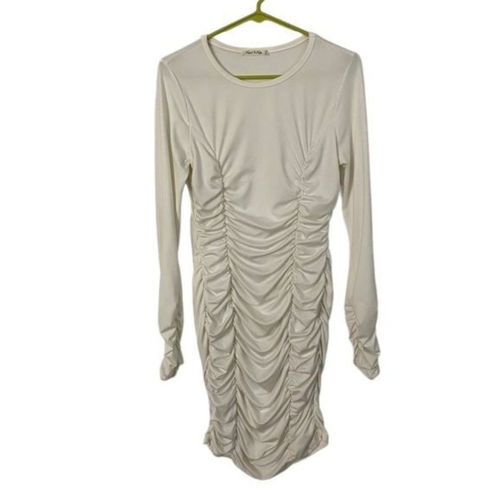 Heart & Hips Ruch Bodycon Dress Cream Large